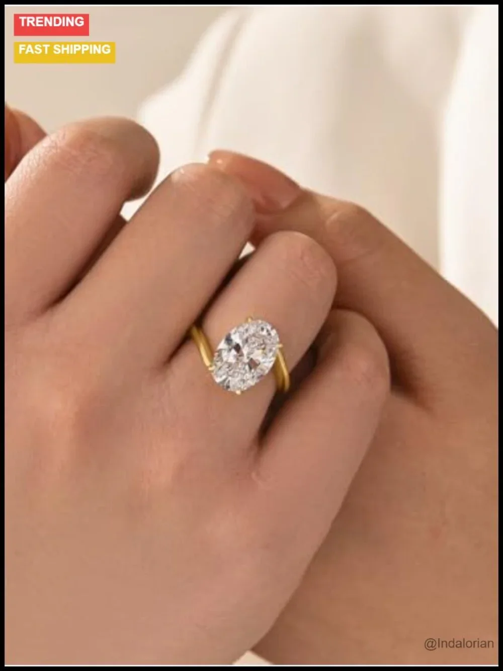5CT Oval Cut Solitaire Engagement Ring S925 Silver Yellow Gold Plated